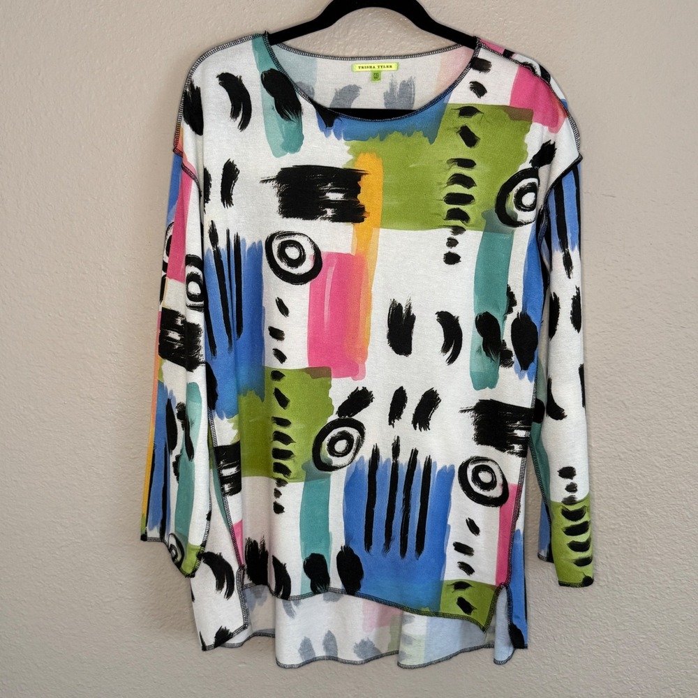 Abstract‎ Lagenlook Art to Wear Trisha Tyler Tunic Top Womens PXL Modern Modest